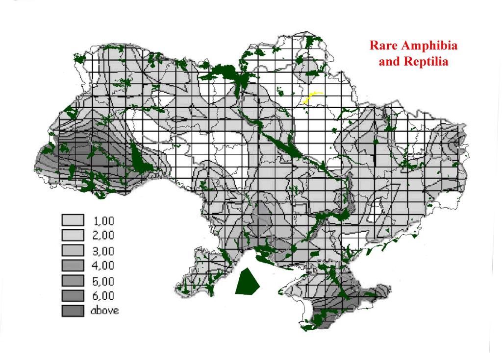 The Emerald network (marked green) and the spatial distribution of rare species abundance of amphibians