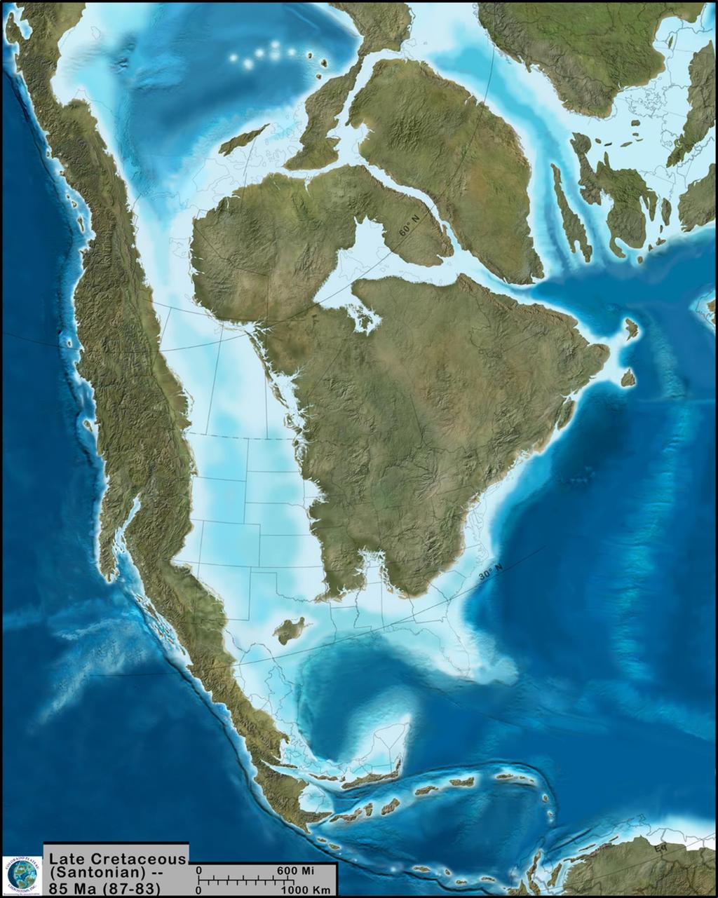 Carpenter Gulf Coast FIGURE 2. Late Cretaceous (85 Ma) map of North America.