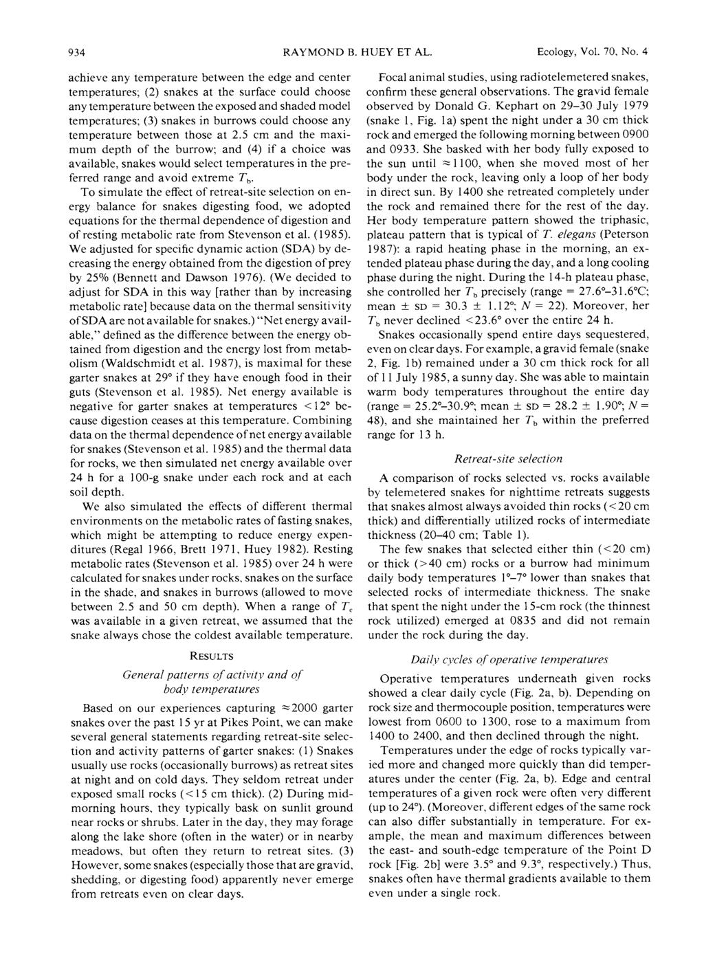 934 RAYMOND B. HUEY ET AL. Ecology, Vol. 70, No.