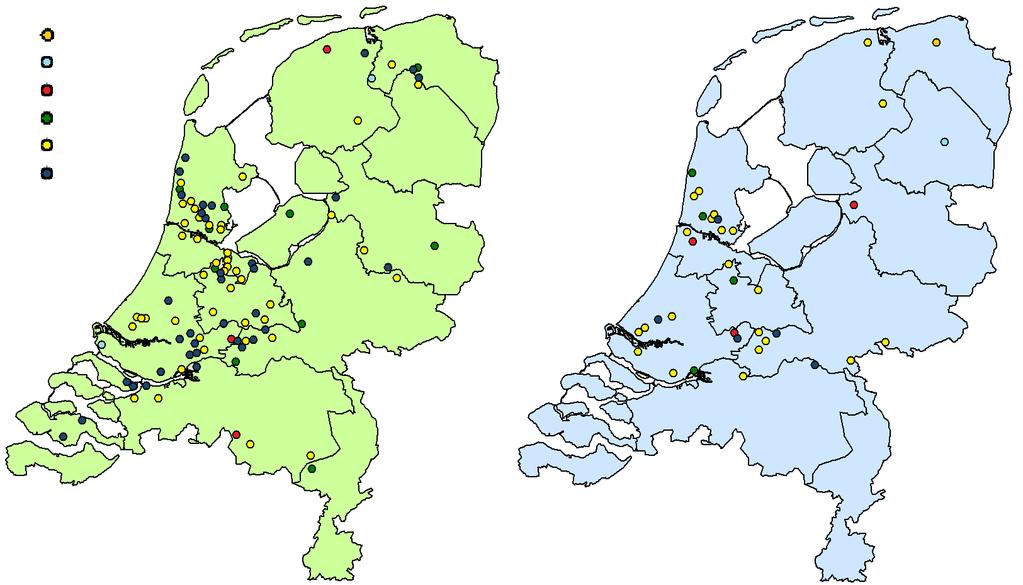Geographical distribution of rumen fluke positive herds Most herds in which rumen fluke was diagnosed, based on fecal examination, were situated in the Western part of the Netherlands.