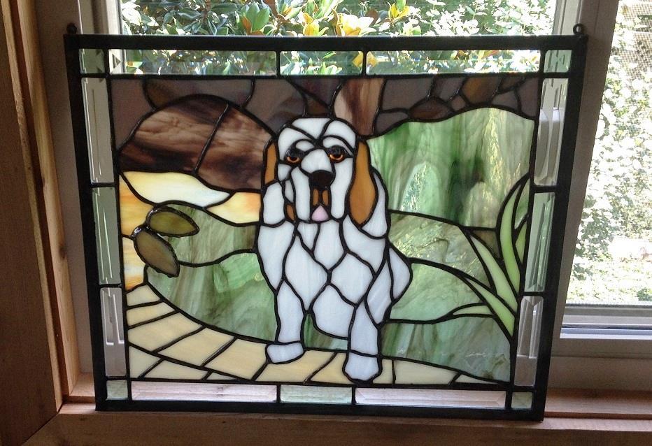 Stained glass (15 x18 with chain) made and donated by Andrea Cassidy.