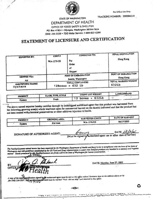 A9. Health Certificate issued by