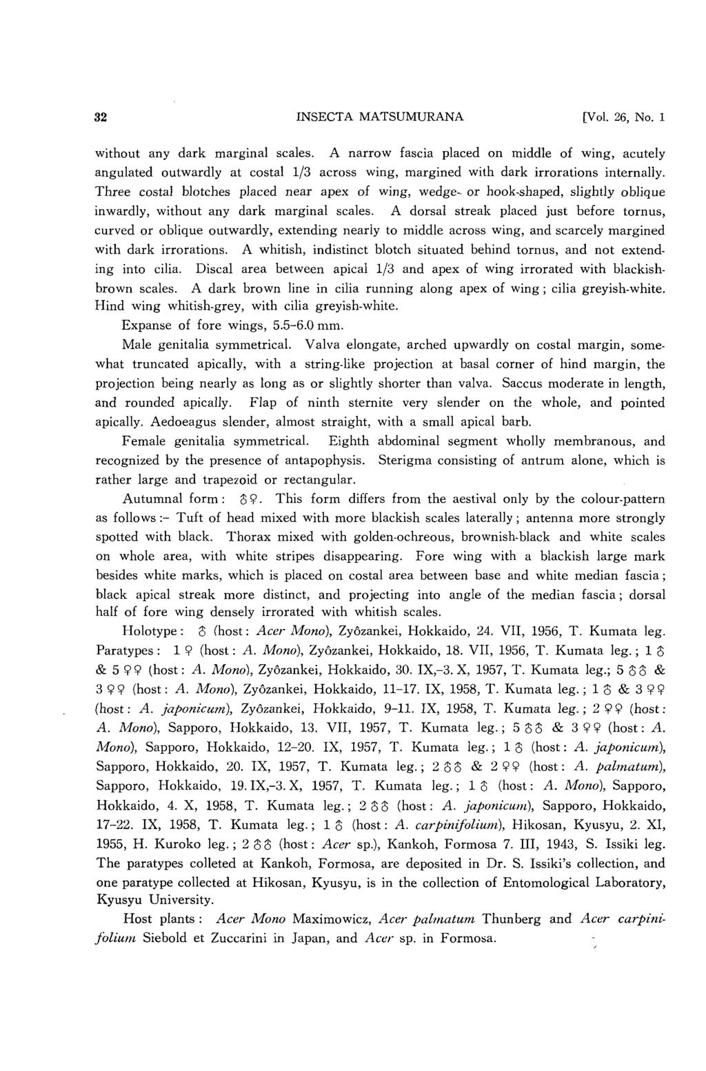 32 INSECTA MATSUMURANA [Vol. 26, No.1 without any dark marginal scales.