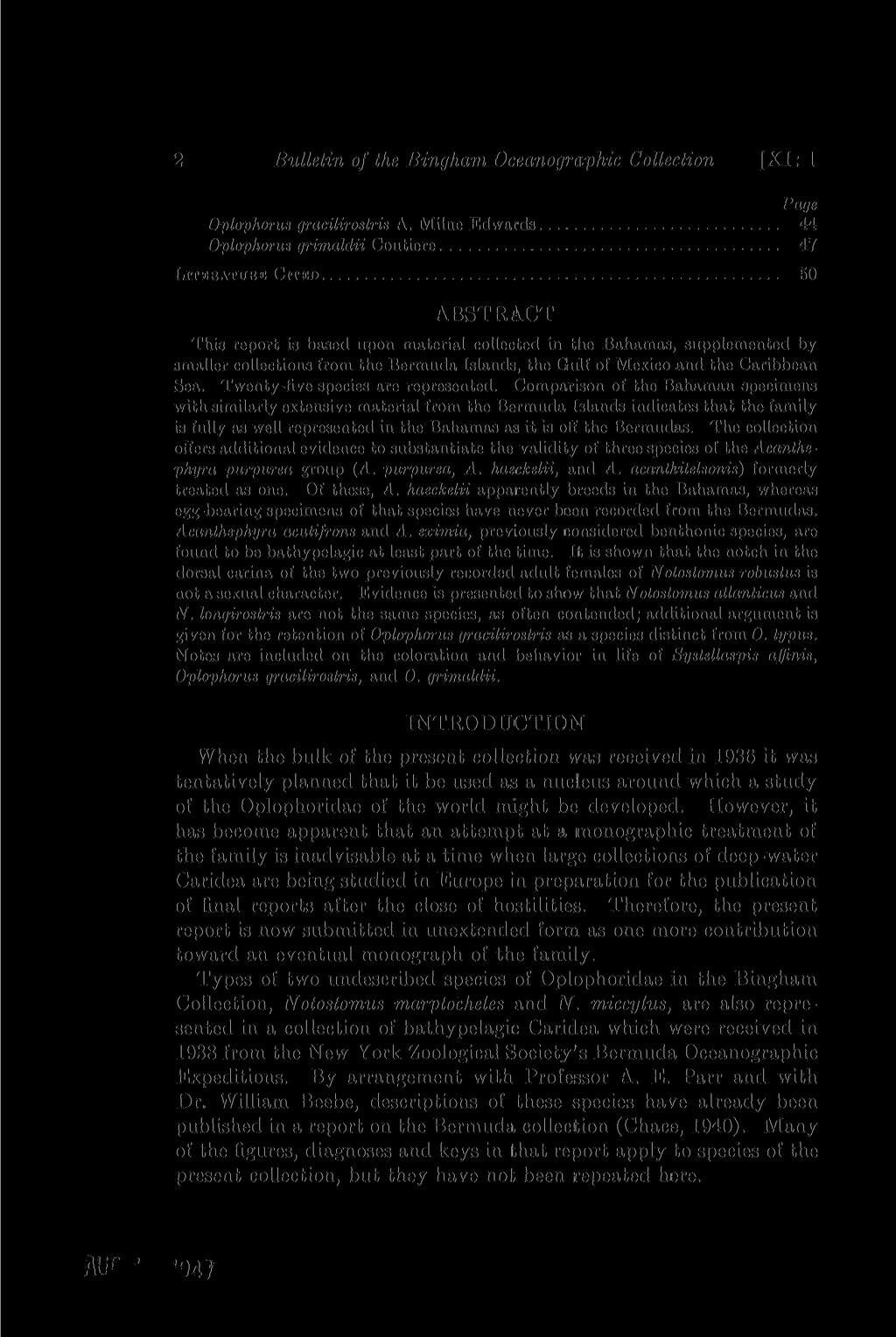 2 Bulletin of the Bingham Oceanographic Collection [XI: 1 Oplophorus gracilirostris A.