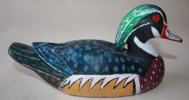 00 82 Lot of 2 Wood Duck Drake Decoys Turned head Wood Duck Drake in original paint in photo.