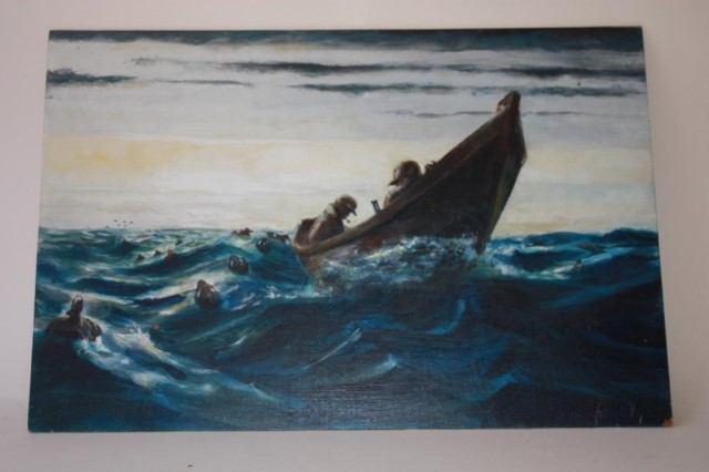 82m Oil on Masonite of 2 Hunters by Timothy Eastland Oil on