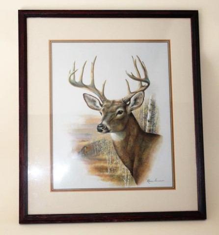 20" Framed Matted Portrait of a 14 Point Buck by Ruane