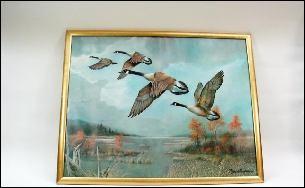 00 119d Print by Manning "Flying Canada Geese" Framed