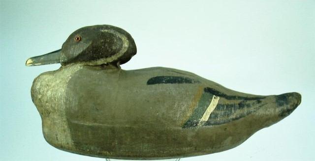 Winged Scoter decoy rigged with a wooden keel.