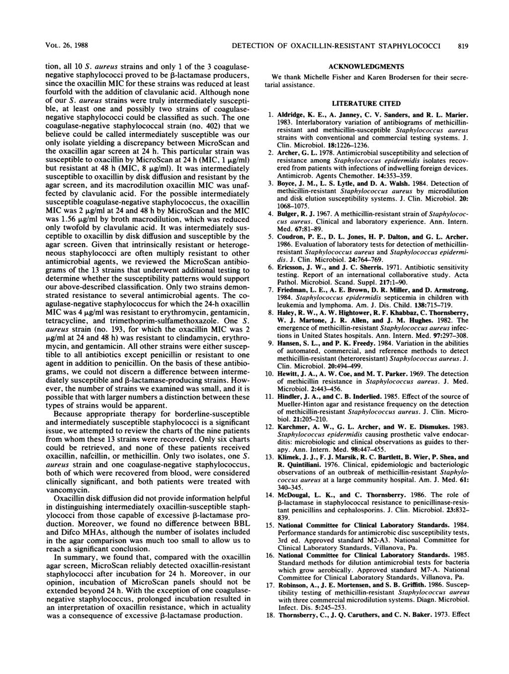 VOL. 26, 1988 DETECTION OF OXACILLIN-RESISTANT STAPHYLOCOCCI 819 tion, all 10 S.