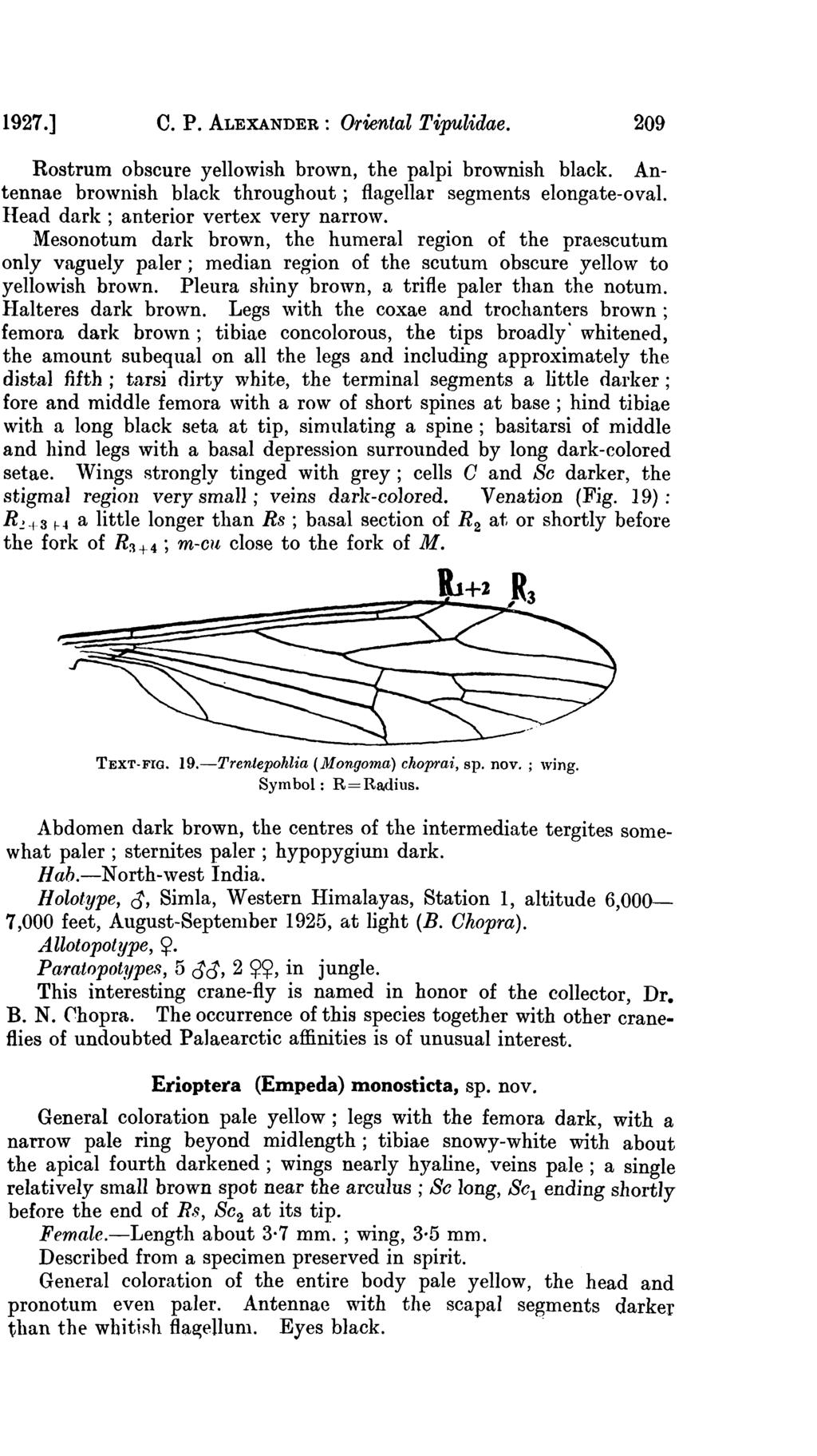 1927.] c. P. ALEXANDER: Oriental Tipulidae. 209 Rostrum obscure yellowish brown, the palpi brownish black. Antennae bro,vnish black throughout; flagellar segments elongate-oval.