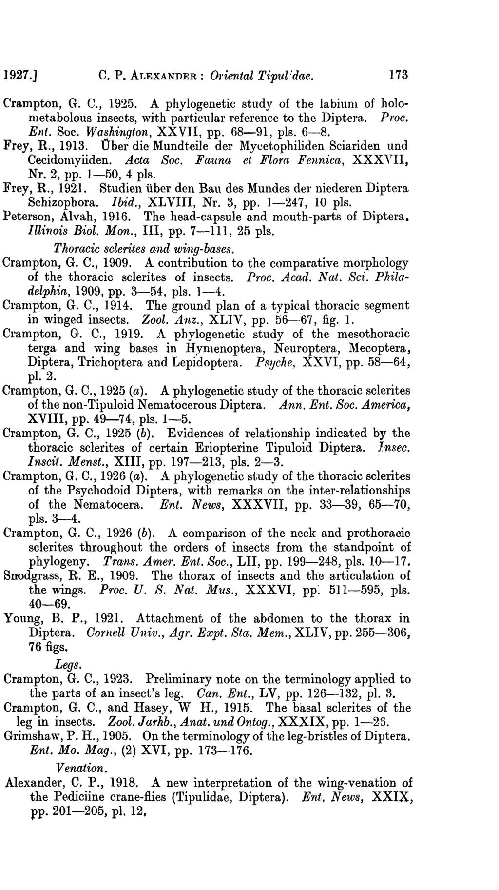 1927.] C. P. ALEXANDER: Oriental TiJYul.'dae. 173 Crampton, G. C., 1925. A phylogenetic study of the labiunl of ho]o Dlet.abolous insects, "yith part.icular reference to the Diptera. Proc. Ent. Soc.