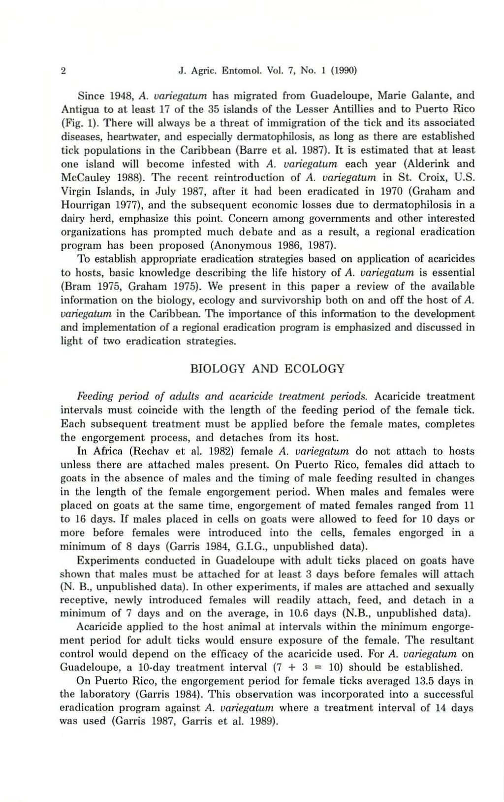 2 J. Agric. Entomol. Vol. 7, No. 1 (1990) Since 1948, A.