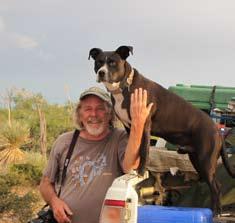 SWEC board member and naturalist Ken Stinnett, seen here with his dog Buzzy, is conducting inventories on Otero Mesa to identify the location of wilderness lands and roads.