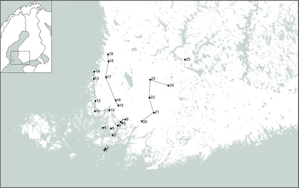 Sormunen et al. Parasites & Vectors (2016) 9:168 Page 3 of 10 Fig. 1 Field survey and dog tick collection localities in southwestern Finland. 1. Boskär 2. Berghamn 3. Seili 4. Pähkinäinen 5.