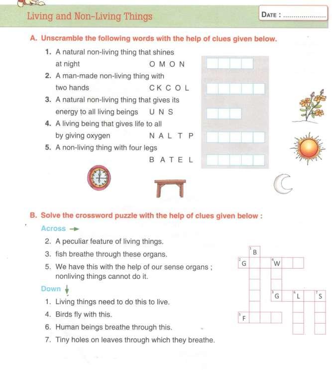 Science Q1. Do the worksheet given on parts of plants, living non-living, safety and first aid and states of matter Q2.