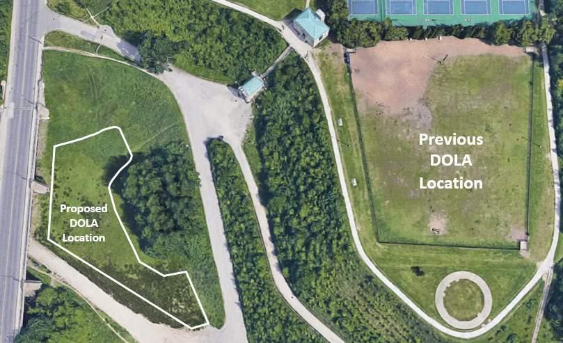 Proposed New Dogs Off-Leash Area (DOLA) Location The proposed location is approximately 125m southwest of the previous DOLA location, immediately east of the Spadina Road Bridge Geotechnical studies