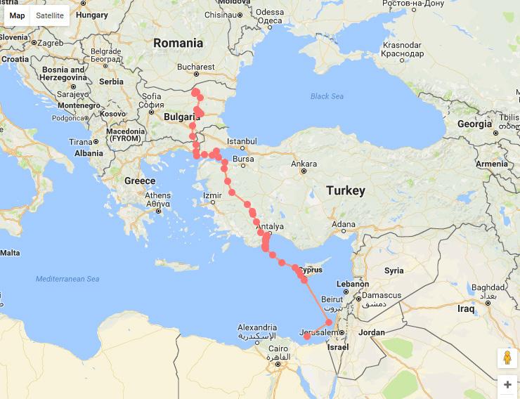 Map 2. Migration map of the captive-bred Egyptian Vulture Lom Elodie Elodie was the youngest and the last to start its south migration.