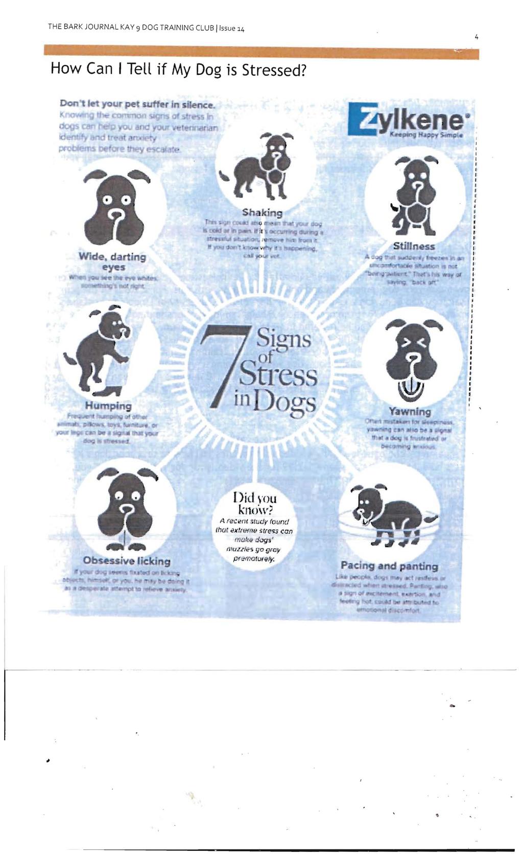 THE BAR K JOURNAL KAY 9 DOG TRAINING CLUB Ilssue].4 4 How Can I Tell if My Dog is Stressed?