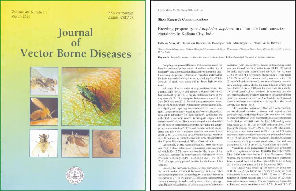 PIX 25: March 2011 issue of the Journal of Vector Borne Diseases, published by the Indian Council of Medical Research, Delhi.
