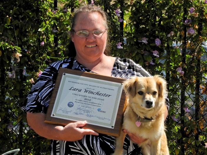 The Western Riverside County/City Animal Shelter is proud to present Lara Winchester as the 2012 Volunteer of the Year. Lara Winchester comes to mind when one talks about volunteer dedication.