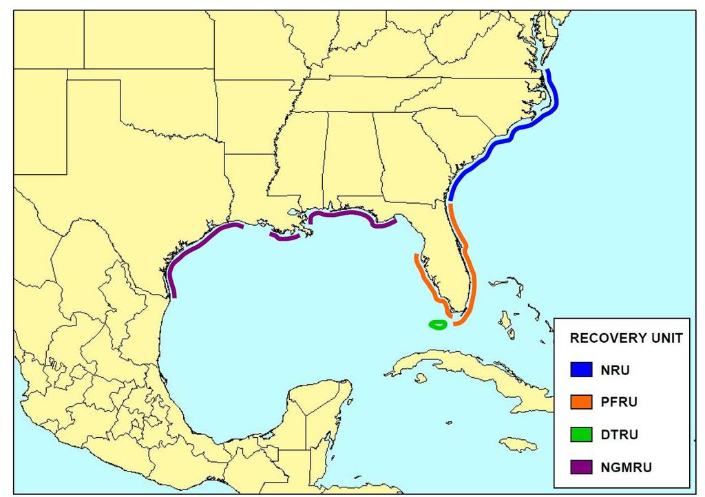 Figure 5-3 Location of the Four Identified Recovery Units in the U.S.