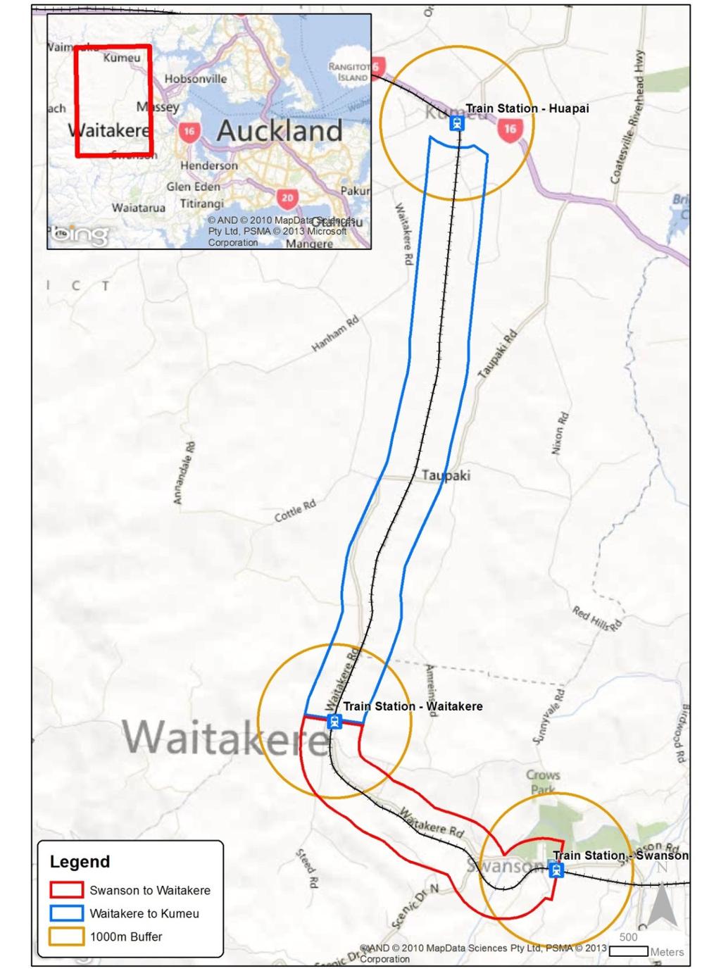 may be affected. To do this, we created a 400m buffer along the proposed bus routes and assessed the population (2011 Statistics New Zealand mesh blocks) within this buffer.