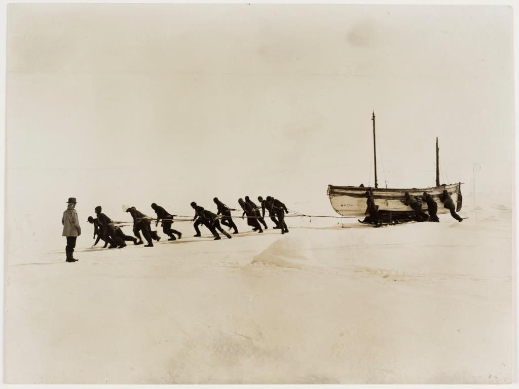 was a substantial food depot, the camp was abandoned and the crew and dogs started to drag sleds and three