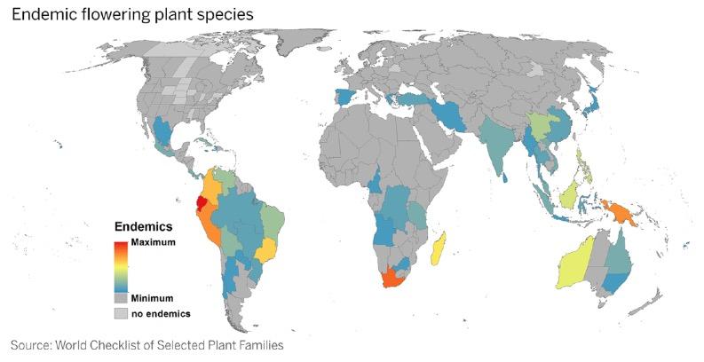 Some species are more vulnerable to extinction Endemic species = a species that only exists in