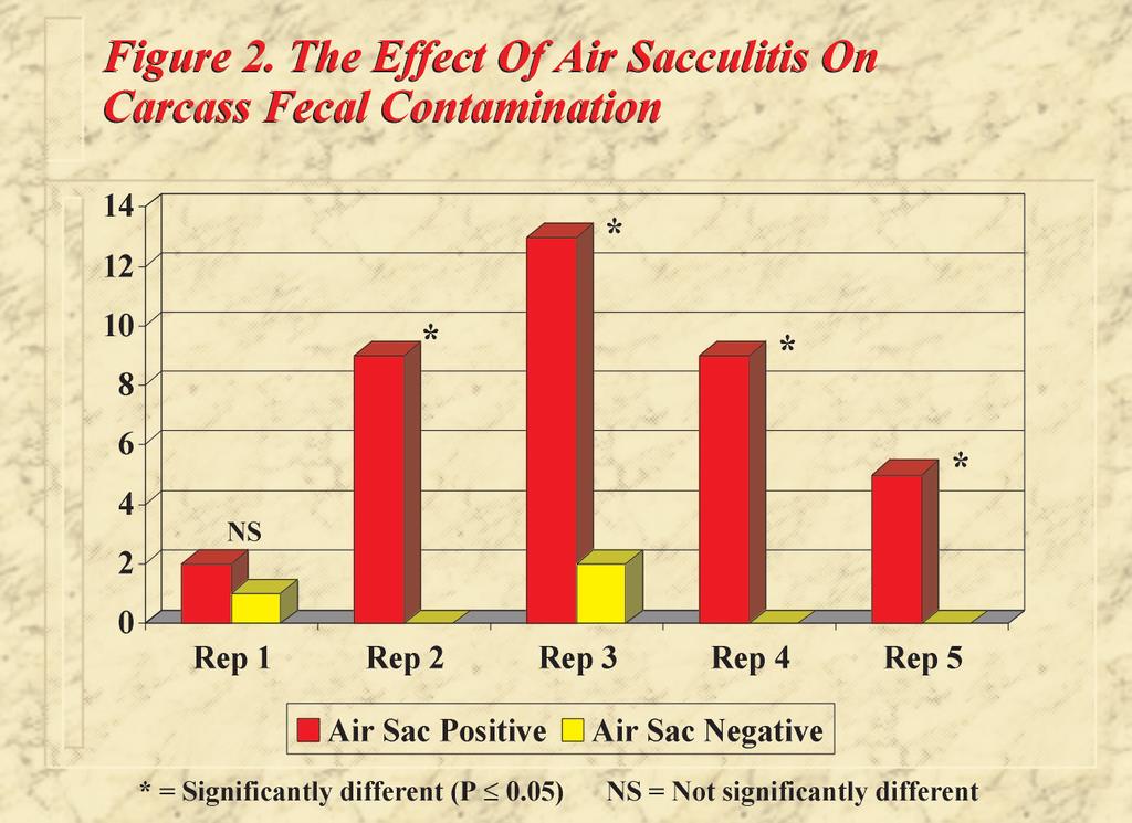 coli counts over a one-week period (unpublished data). For carcasses with no visible signs of air sacculitis, 58 percent had pre-chill E.