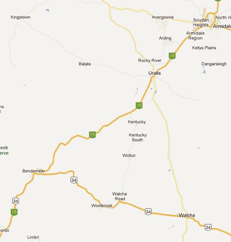 Petali Map: 2011 Google, Whereis, Sensis Pty Ltd Directions to Petali, Walcha NSW Petali is 18kms north of Walcha, 22km south of