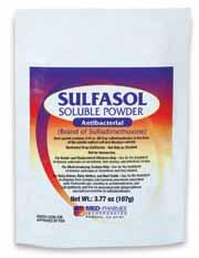 antibacterial antibacterial antibacterial Sulfasol Soluble Powder (Brand of Sulfadimethoxine) ANADA #200-238, Approved by FDA. Each packet contains: 3.34 oz. (94.