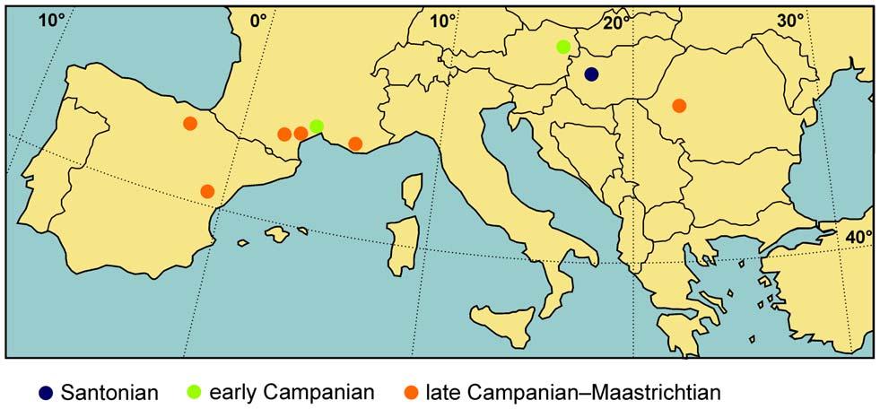 Figure 1. Main localities of rhabdodontid dinosaur remains in Europe. (Note that there are additional late Campanian to Maastrichtian localities in southern France). doi:10.1371/journal.pone.0044318.
