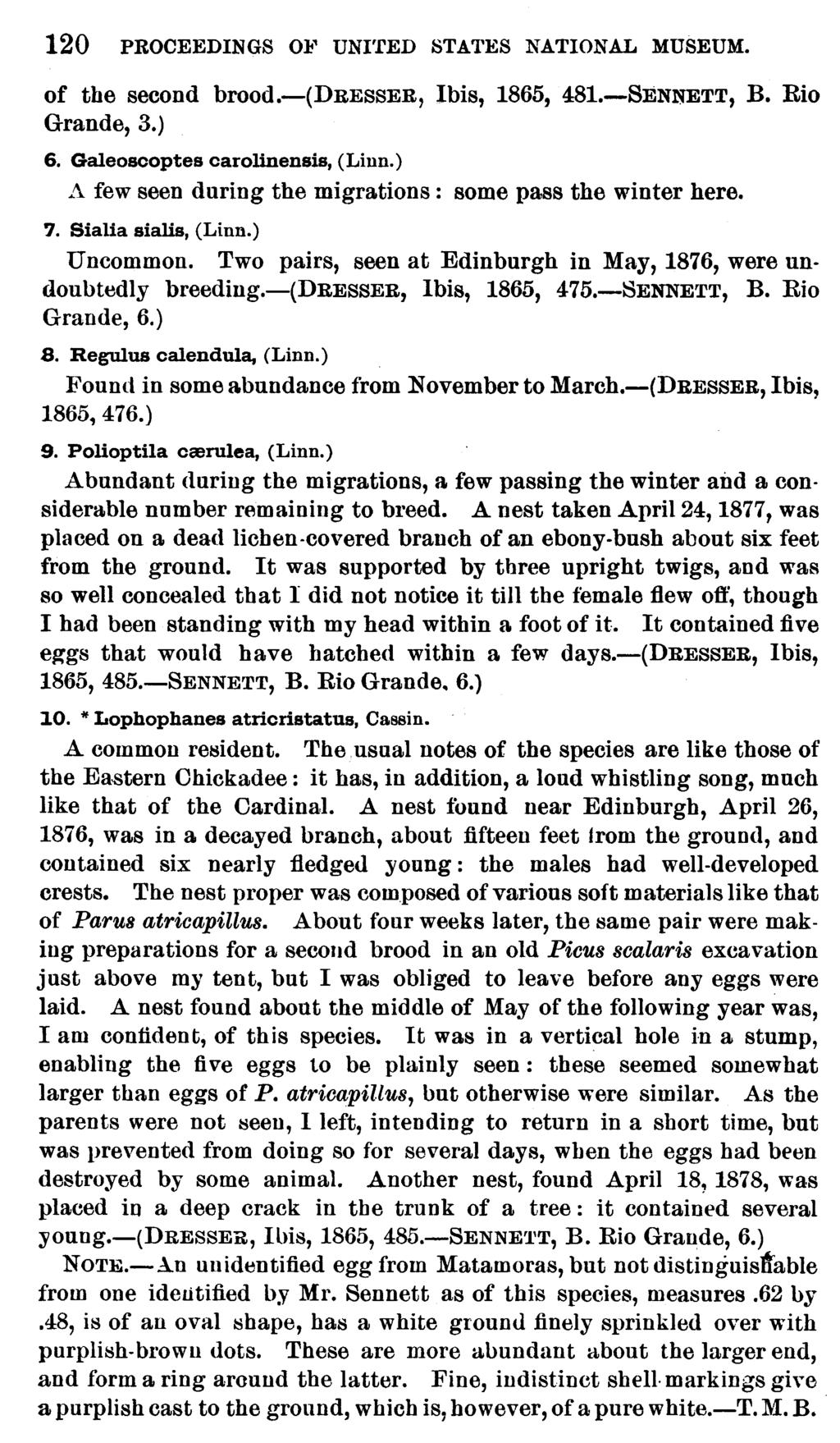 120 PROCEEDINGS O}' UNITED STATES NATIONAL MUSEUM. of the second brood.-(dresser, Ibis, 1865, 481.-SENNETT, B. Rio Grande, 3.) 6. Galeoscoptes carolinensis, (Linn.