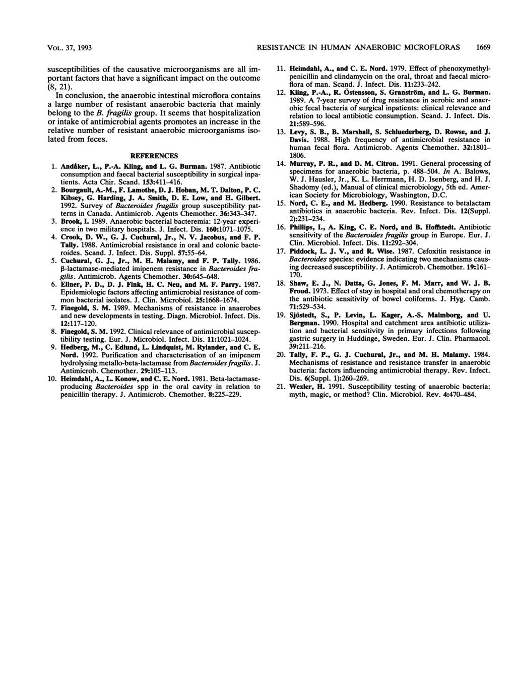 VOL. 37, 1993 RESISTANCE IN HUMAN ANAEROBIC MICROFLORAS 1669 susceptibilities of the causative microorganisms are all important factors that have a significant impact on the outcome (8, 21).