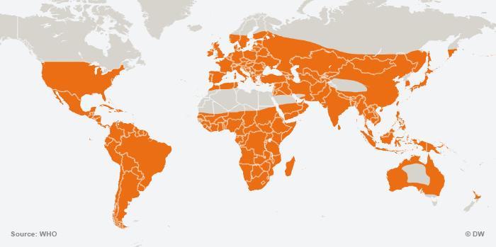 Distribution of Culex mosquitos The orange area indicates where they are likely