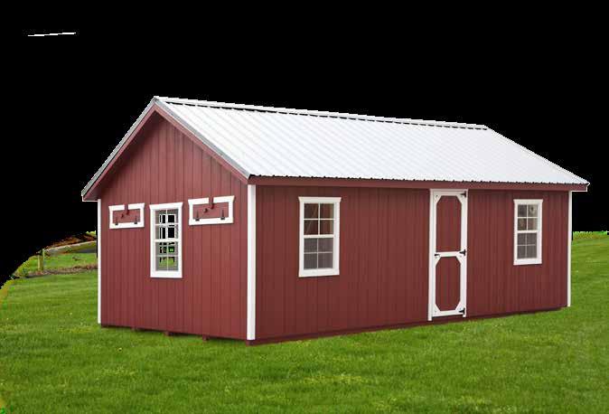43 12x24 A-Frame Red siding with white trim Optional white metal roof 7 windows 24x36 1 single door 24 nesting boxes 2