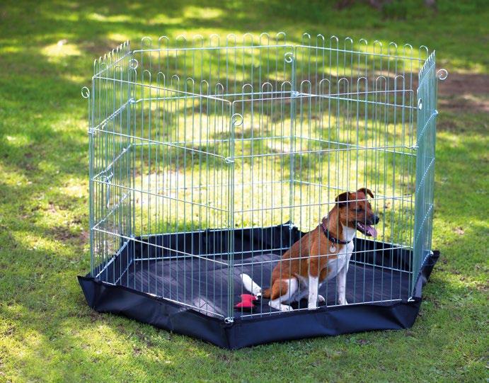 6 SIDED METAL PET PEN This six sided metal pen can be used indoors and outdoors and provides a safe and secure retreat for your dog.