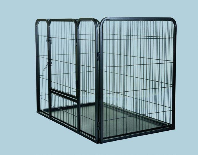 METAL PLAY PEN This heavy duty metal pen is perfect for containing puppies and dogs or even for whelping. It is has a strong square steel frame and rigid mesh panels which make it robust and durable.
