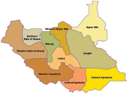 Figure 1: Southern Sudan States data and region of origin, information about duration of symptoms, findings on physical examination, treatment regimens and complications were documented.