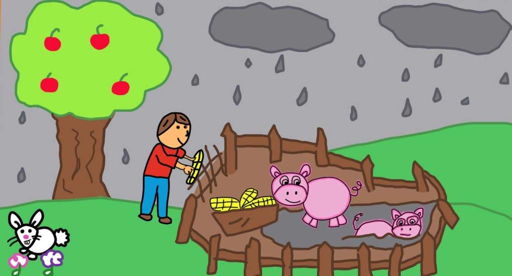 When George fed the pigs with some corn, they looked very satisfied. The pigs really liked the mud.