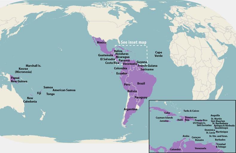 Countries & Territories with Active Transmission Americas Anguilla Antigua Argentina Aruba Barbados Barbuda Belize Bolivia Bonaire Brazil Cayman Islands Colombia Commonwealth of Puerto Rico, US