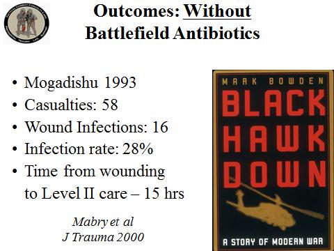 INSTRUCTOR GUIDE FOR TACTICAL FIELD CARE 3D ANTIBIOTICS AND WOUND CARE 180801 2 4. Tactical Field Care Guidelines 11. Antibiotics: recommended for all open combat wounds: a.