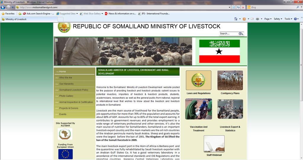 Somali Livestock Certification Project (SOLICEP) Achievements cont d Home page of