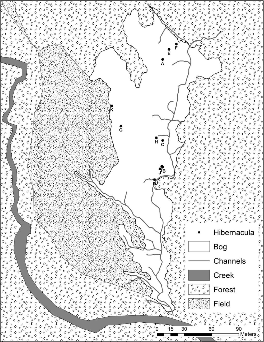 476 Copeia 104, No. 2, 2016 Fig. 1. Location of Bog Turtle (Glyptemys muhlenbergii) hibernacula (A K) in the southern Appalachians, from the winter of 2005 to the winter of 2013.