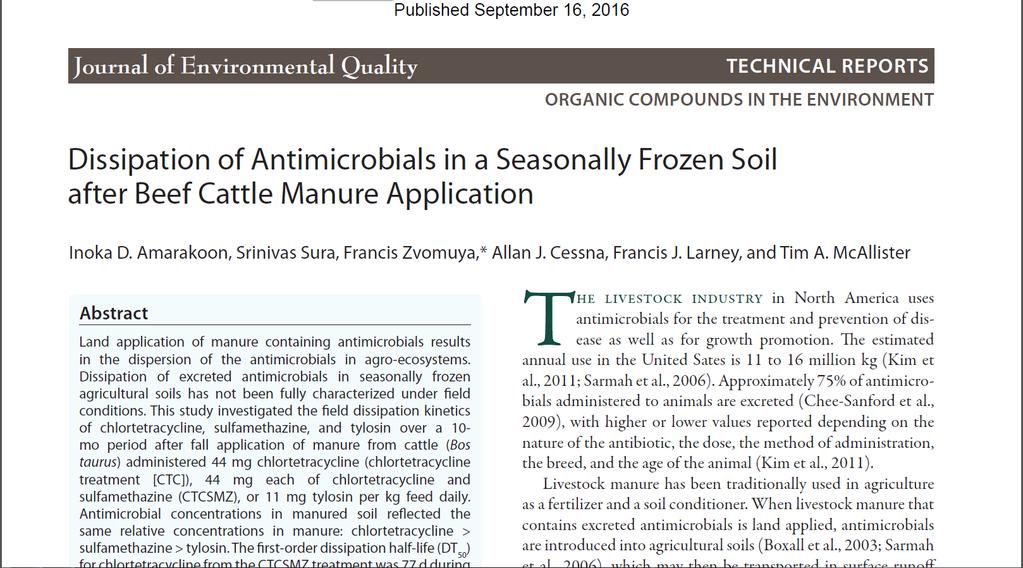 Fate of Antimicrobials CTC had greater persistence in frozen soil - detectable
