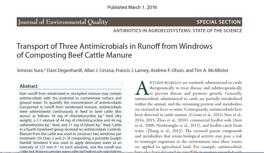 Fate of Antimicrobials JEQ Special Section (2016): Antibiotics in Agroecosystems: State of the Science Runoff from composting