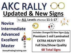 Rally Intermediate All exercises are judged on leash Rally Intermediate must have 12 to 17 signs Minimum of 3 and maximum of 7 stationary signs Minimum of 3 Advanced level signs No jumps in this