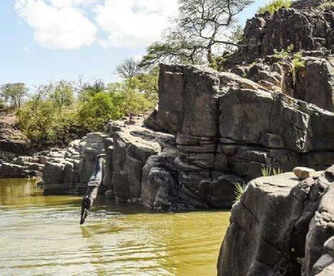 Cheploch gorge, Nile crocodile habitats in Kerio Valley-Kenya. The gorge is a recreational site where the daring Kerio divers plunge into the gorge.