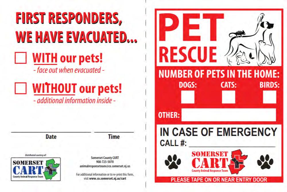 Window Card How do first responders know whether you have evacuated WITH or WITHOUT your pets?